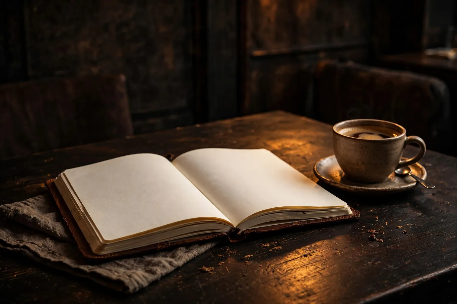A notebook and coffee