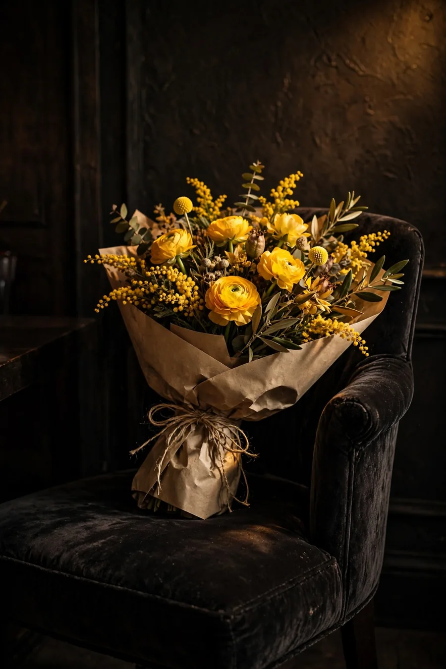 A bouquet on a chair