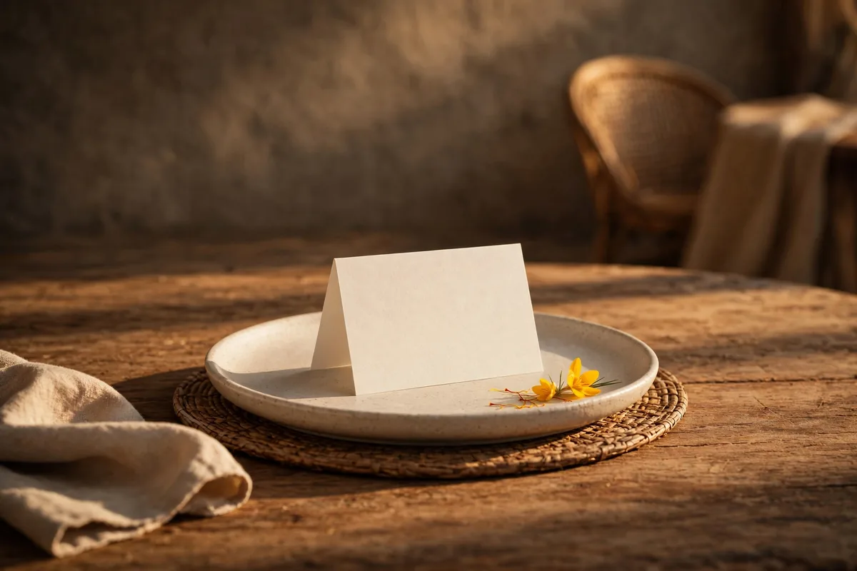 Blank place cards on plates