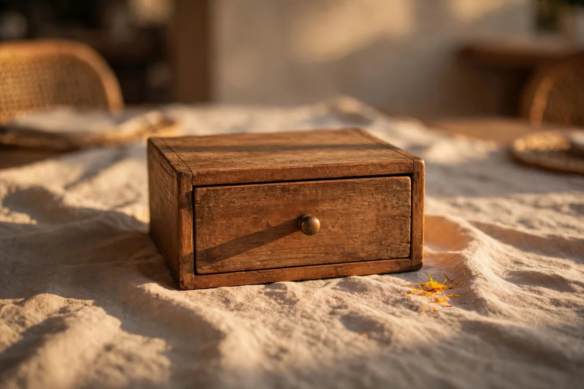 A closed wooden drawer