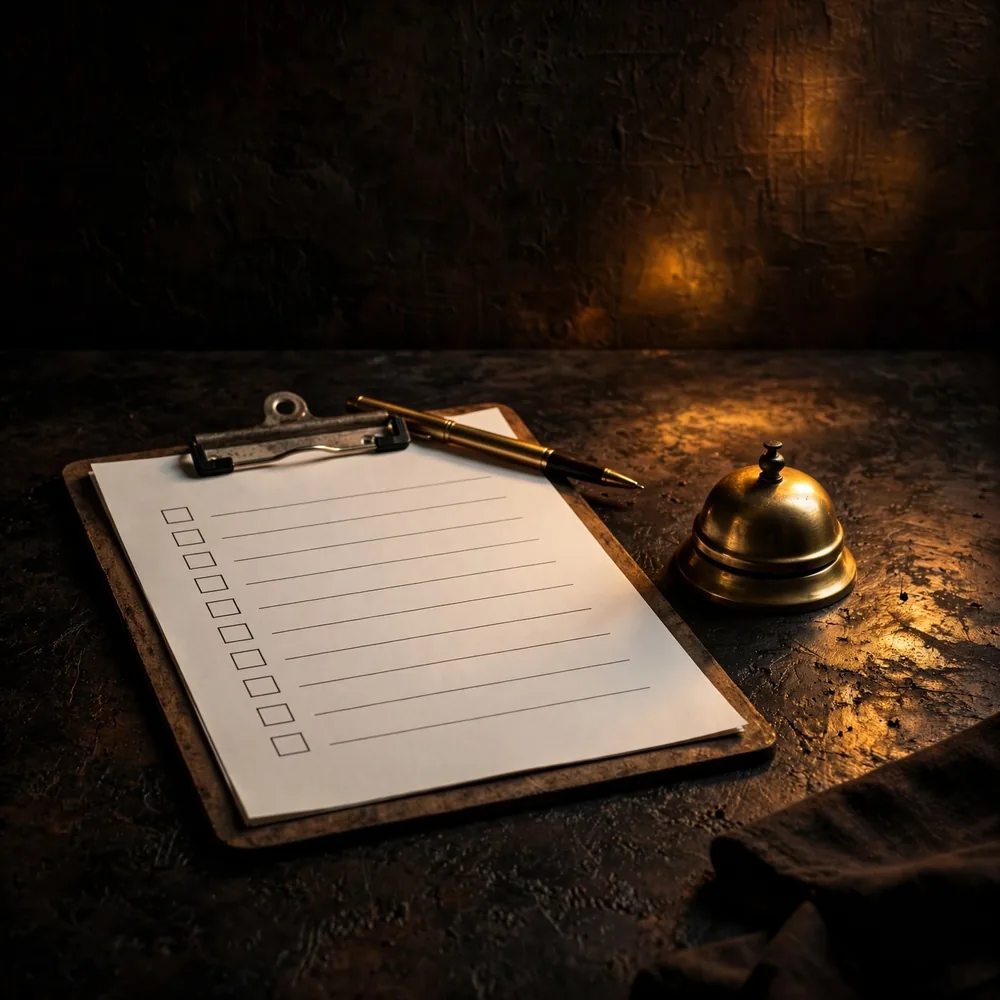 A clipboard on a counter